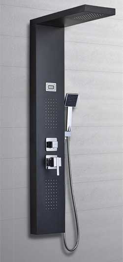 Black Shower Panel with Digital Temperature Display