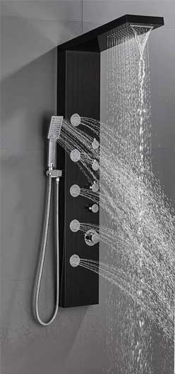 Matte Black Shower Panel with Massage Jets