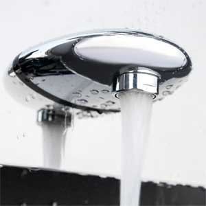 Tub Faucet on Blue Ocean Panel Shower System