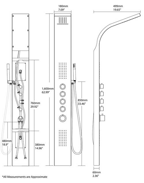 Decor Star Shower System Dimensions and Measurements for Installation