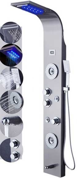 Ello & Allo Shower Panel with 6 Water Features and LED Lights from the Waterfall Showerhead