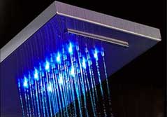 LED Rainfall Shower Head on Modern Ello & Allo Shower Panel