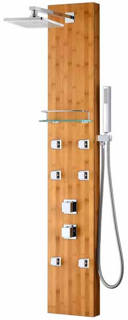 Natural Bamboo Shower Panel with Chrome Fixtures