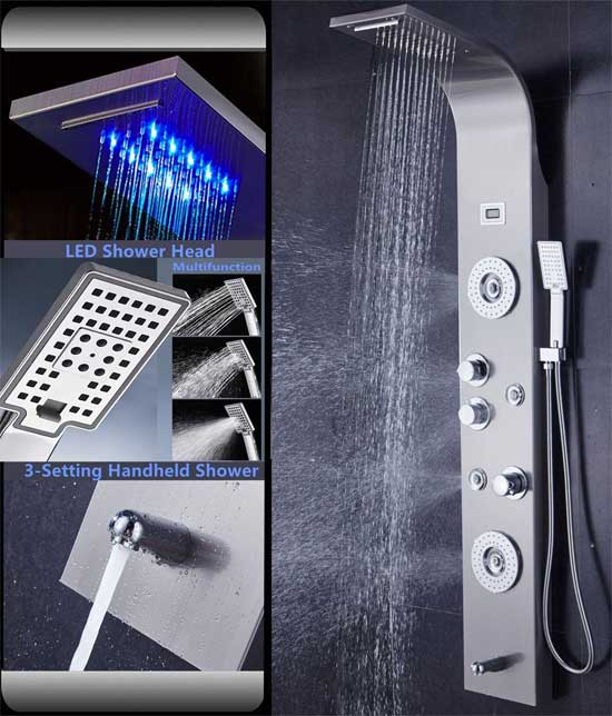 Details about   ELLO&ALLO Stainless Steel Shower Panel Tower System,LED Shower Head 6-Function 