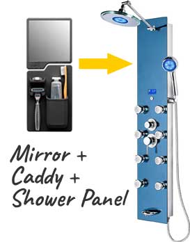 Blue Shower with Self-Grip Fog-less Mirror and Shampoo/Razor/Soap Caddy