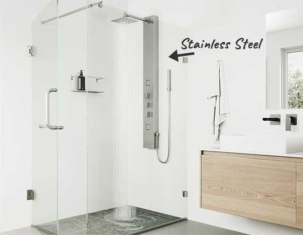 Stainless Steel Massage Shower with Square Rainshower, Knobs and Hardware