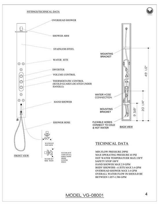 Vigo Shower Panel Diagram